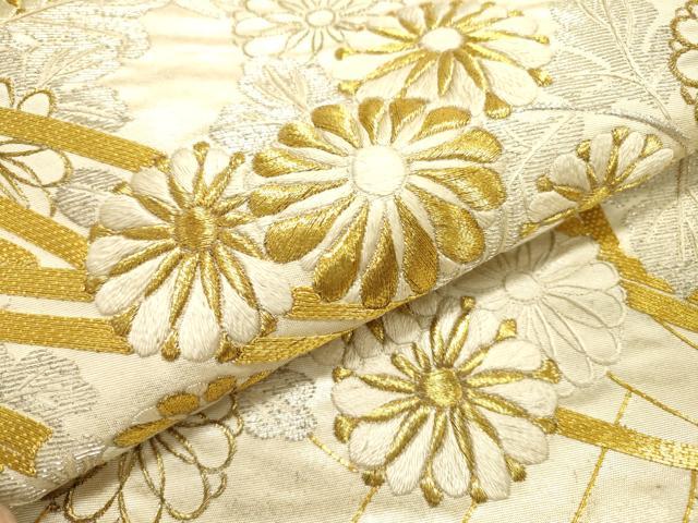 平和屋着物▼太鼓柄袋帯 駒刺繍 総刺繍 檜垣花文 金銀糸 正絹 逸品 DABF2198fe