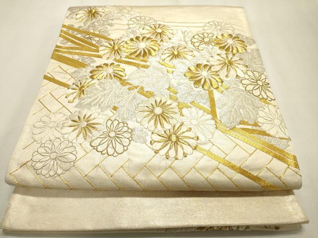 平和屋着物▼太鼓柄袋帯 駒刺繍 総刺繍 檜垣花文 金銀糸 正絹 逸品 DABF2198fe