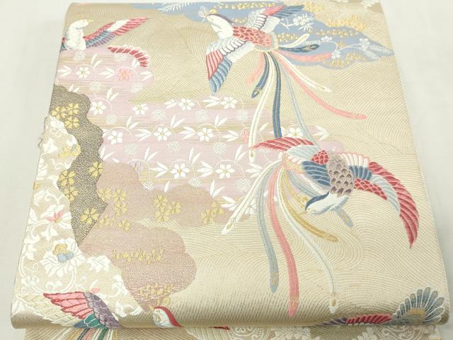 平和屋本店▼六通柄袋帯 唐織 雲取鳳凰文 本金箔 正絹 逸品 DABE9410sf