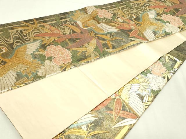 平和屋本店▼六通柄袋帯 寿鶴梅花文 本金箔 正絹 逸品 DABE9422sf