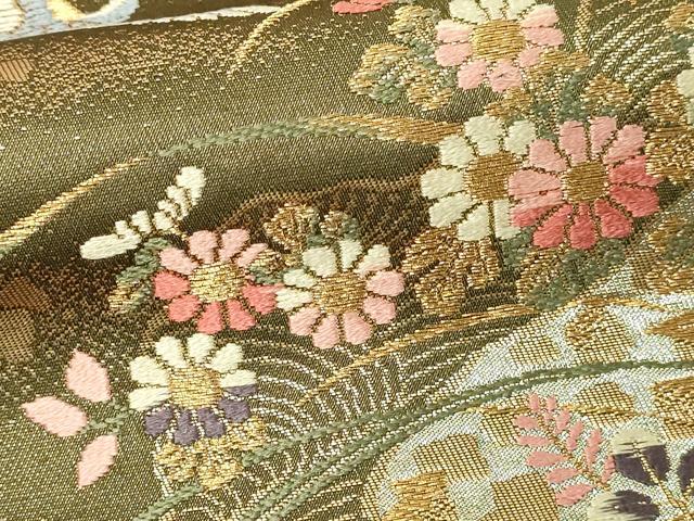 平和屋本店▼六通柄袋帯 唐織 飛鶴花文 本金箔 正絹 逸品 DABE9476sf