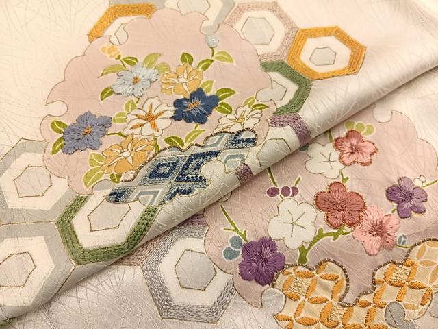 平和屋着物■中国三大刺繍 相良刺繍 訪問着 駒刺繍 雪輪有職花文 金彩 正絹 逸品 BAAX2411hv