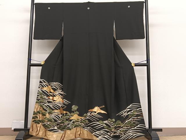 平和屋着物■豪華黒留袖 駒刺繍 飛鶴浜松文 金彩 正絹 逸品 BAAX2462hv