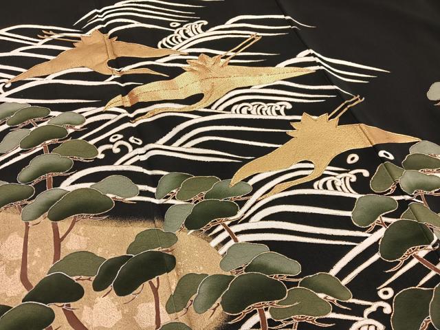 平和屋着物■豪華黒留袖 駒刺繍 飛鶴浜松文 金彩 正絹 逸品 BAAX2462hv
