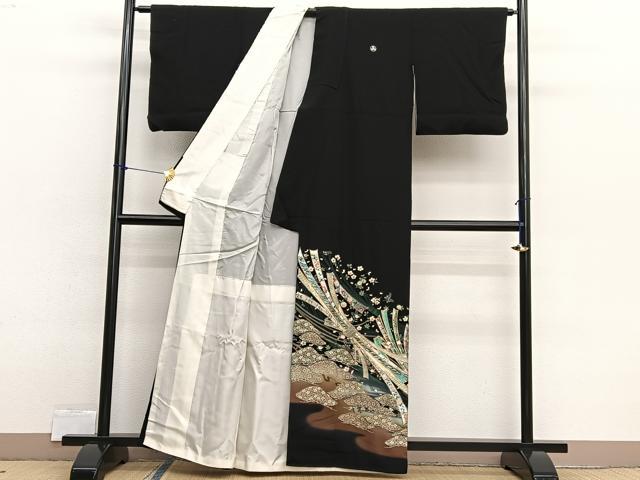 平和屋着物■豪華黒留袖 束ね熨斗花文 暈し染め 金銀彩 正絹 逸品 BAAX2433hv