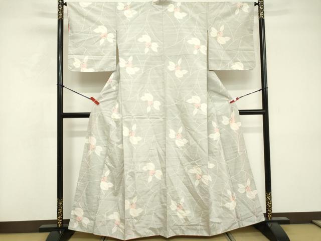 平和屋着物■上質な紬 草花文 正絹 逸品 DABF4334cd
