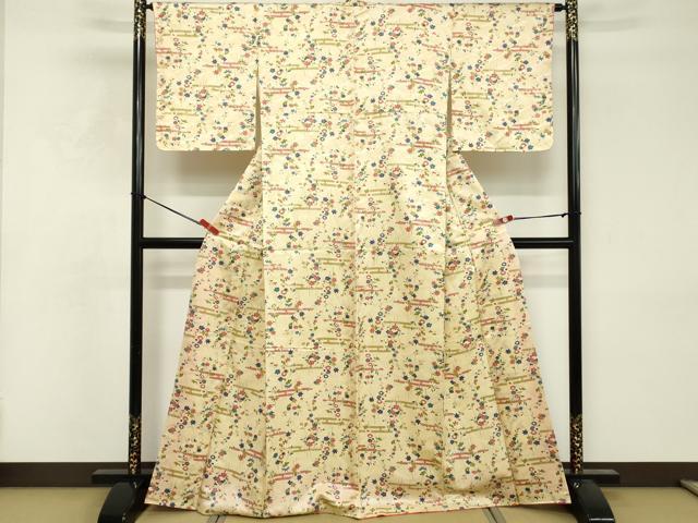 平和屋着物■上質な小紋 エ霞花文 洗える着物 未使用 DABF4373cd