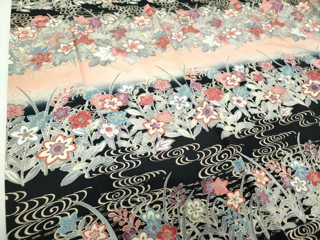 平和屋着物●訪問着 流水花文 暈し染め 金彩 正絹 逸品 DABE5918ps