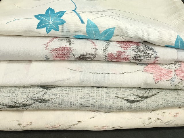 平和屋本店■夏物 小紋 絽 紗 洗える着物 まとめて20点 花柄 竜田川文様 手描き 着用可能多数 se4070