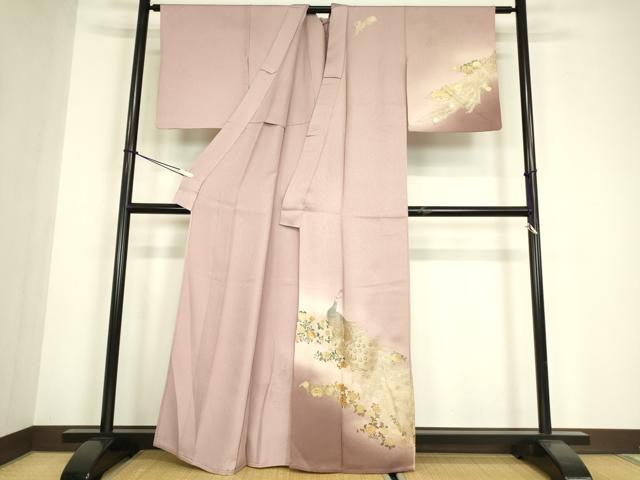 平和屋着物▽訪問着 単衣 孔雀花文 暈し染め 金彩 正絹 逸品 DABE4702az