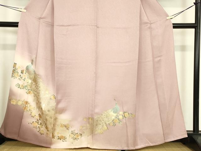 平和屋着物▽訪問着 単衣 孔雀花文 暈し染め 金彩 正絹 逸品 DABE4702az