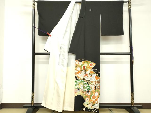 平和屋着物■豪華黒留袖 駒刺繍 地紙花鳥文 金彩 正絹 逸品 DABF4434cd