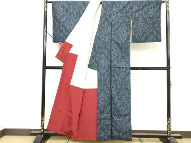 平和屋着物■本場村山大島紬 菱文 正絹 逸品 DABF4449cd