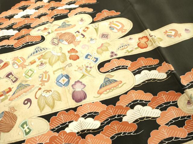 平和屋着物■豪華黒留袖 駒刺繍 宝尽くし 金彩 正絹 逸品 DABF4446cd