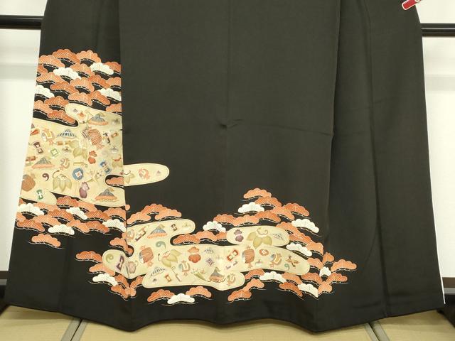 平和屋着物■豪華黒留袖 駒刺繍 宝尽くし 金彩 正絹 逸品 DABF4446cd