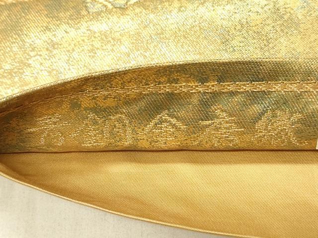 平和屋着物◎六通柄袋帯 青銅金唐織 色紙花文 引箔 三越扱い 正絹 逸品 DABF6617qp
