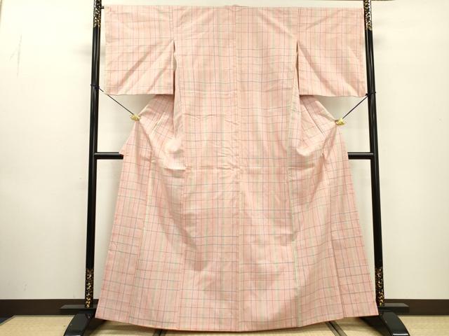 平和屋着物●紅花紬 米沢 格子 正絹 逸品 DABF2302fe