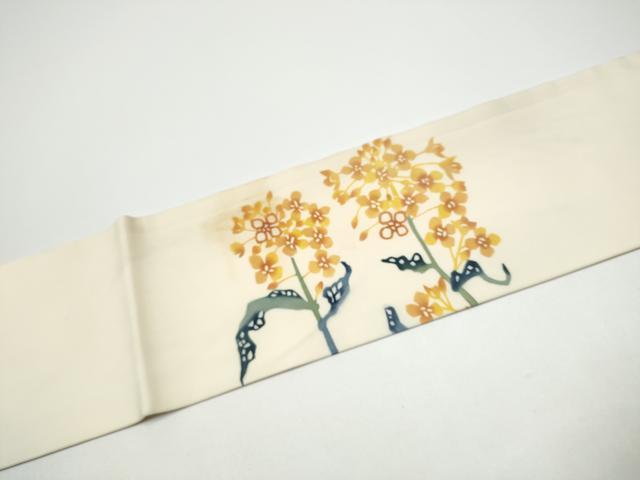 平和屋着物●塩瀬 九寸名古屋帯 型染め 枝花文 正絹 逸品 CABG6392hy