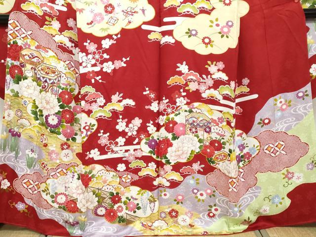 平和屋着物●豪華振袖 駒刺繍 貝桶草花文 金彩 正絹 逸品 DABF1216ud