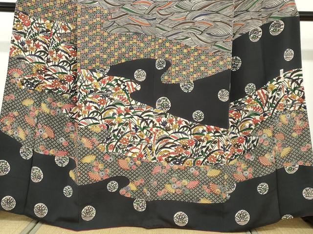 平和屋着物●江戸紅型 五味桂子 訪問着 型染め 道長扇面草花文 正絹 逸品 DABF1252ud