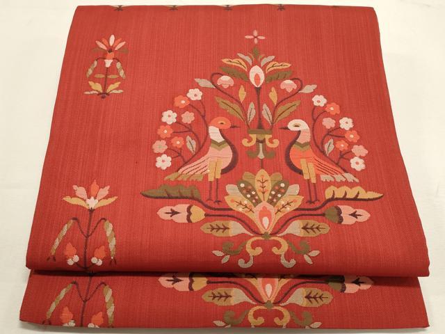 平和屋着物◎六通柄 本袋帯 花鳥文 正絹 逸品 DABF8027we