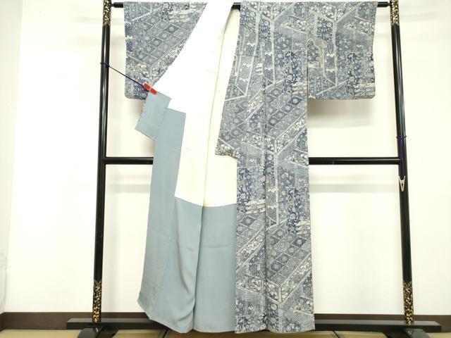 平和屋着物■上質な小紋 更紗花文 鬼しぼ縮緬 正絹 逸品 DABF9525cd
