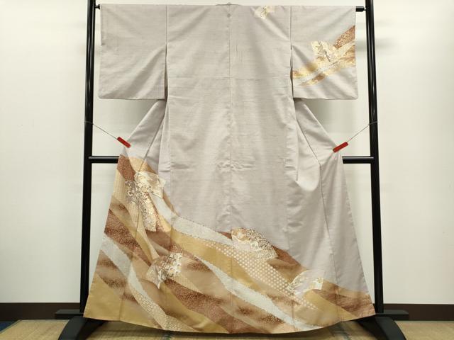 平和屋着物●訪問着 紬地 地紙更紗花唐草文 金彩 正絹 逸品 CABG2159ze