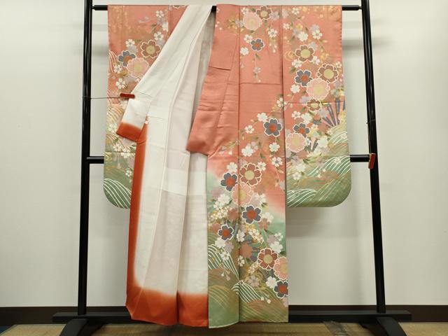 平和屋着物●豪華振袖 流水片輪車草花文 暈し染め 金彩 正絹 逸品 CABG2153ze