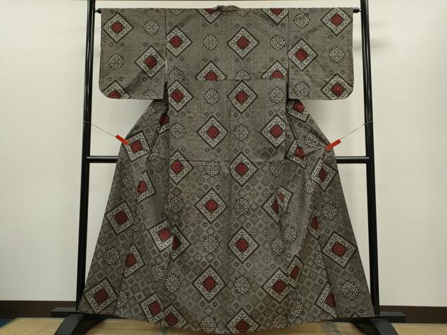 平和屋着物●本場大島紬 龍郷絣 菱花丸文 正絹 逸品 未使用 CABG2151ze