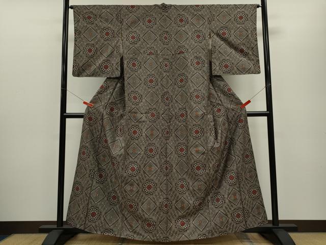平和屋着物●本場大島紬 龍郷絣 菱花文 正絹 逸品 CABG2147ze