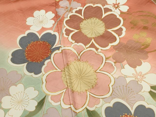 平和屋着物●豪華振袖 流水片輪車草花文 暈し染め 金彩 正絹 逸品 CABG2153ze