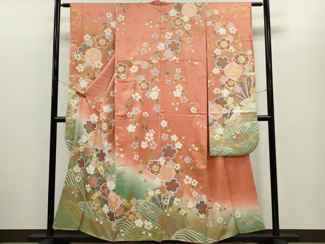 平和屋着物●豪華振袖 流水片輪車草花文 暈し染め 金彩 正絹 逸品 CABG2153ze