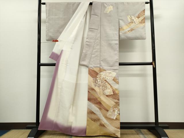 平和屋着物●訪問着 紬地 地紙更紗花唐草文 金彩 正絹 逸品 CABG2159ze