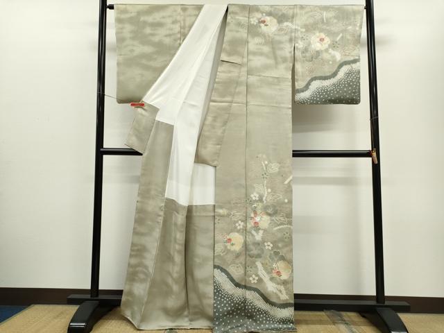 平和屋着物●訪問着 絞り 刺繍 草花文 金銀彩 正絹 逸品 CABG2160ze
