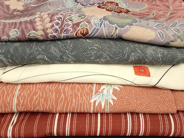 平和屋本店■着物 小紋 単衣 まとめて 20点 人物 更紗 花柄 洗える着物 和服 ハンドメイド リメイク 生地 未使用品あり se4082