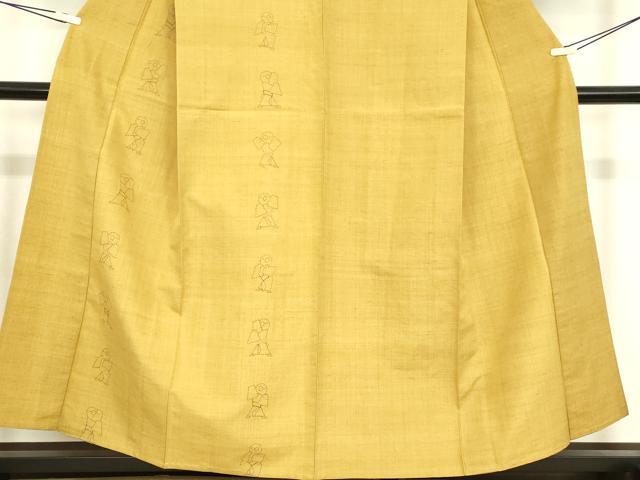 平和屋着物▽訪問着 紬地 単衣 刺し子 童子遊び 正絹 逸品 DABE4826az