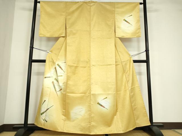 平和屋着物▽訪問着 単衣 扇面花文 暈し染め 金彩 洗える着物 DABE4820az