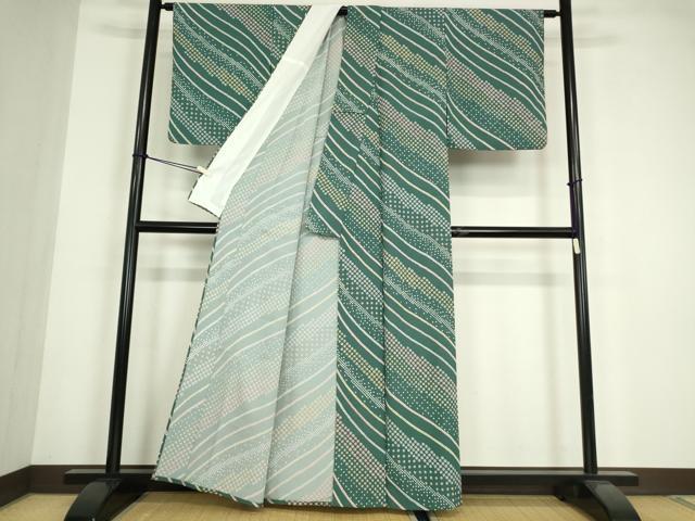 平和屋着物▽小紋 単衣 変わり斜線文 洗える着物 DABE4858az