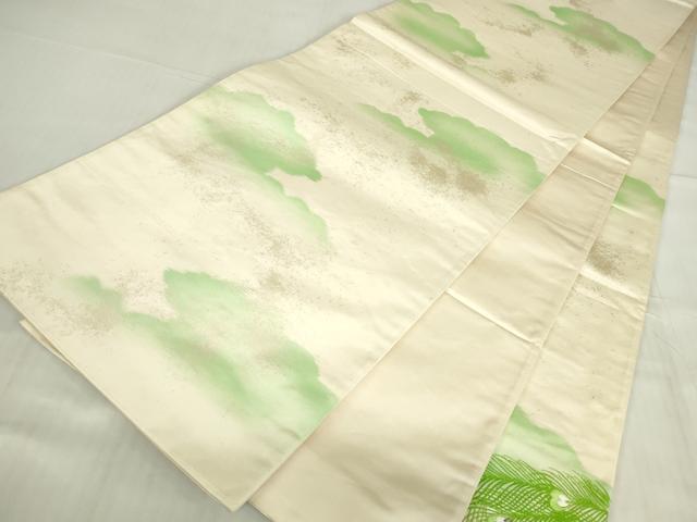 平和屋着物▼太鼓柄袋帯 総刺繍 孔雀文 金彩 引箔 正絹 逸品 DABE4890az