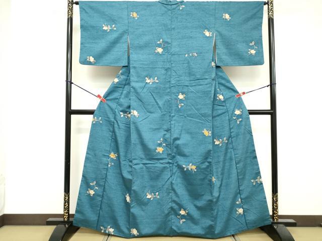 平和屋着物■上質な小紋 紬地 枝花文 正絹 逸品 DABF9538cd