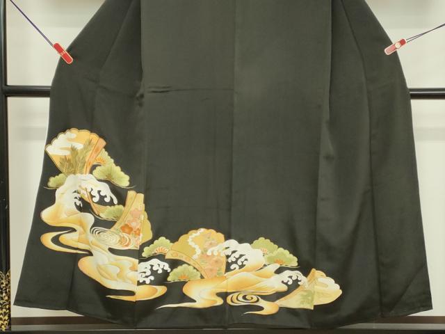 平和屋着物■豪華黒留袖 駒刺繍 扇花文 金彩 正絹 逸品 DABF9532cd