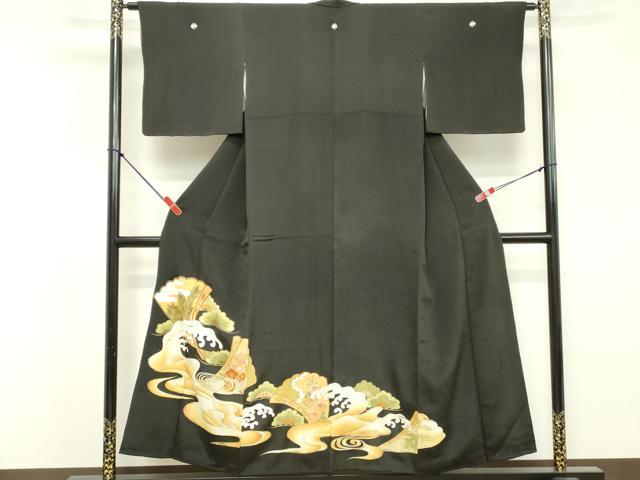 平和屋着物■豪華黒留袖 駒刺繍 扇花文 金彩 正絹 逸品 DABF9532cd