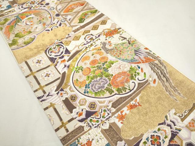 平和屋着物◎六通柄袋帯 唐織 書院之匠 尾長鳥花文 金糸 正絹 逸品 DABF8066we