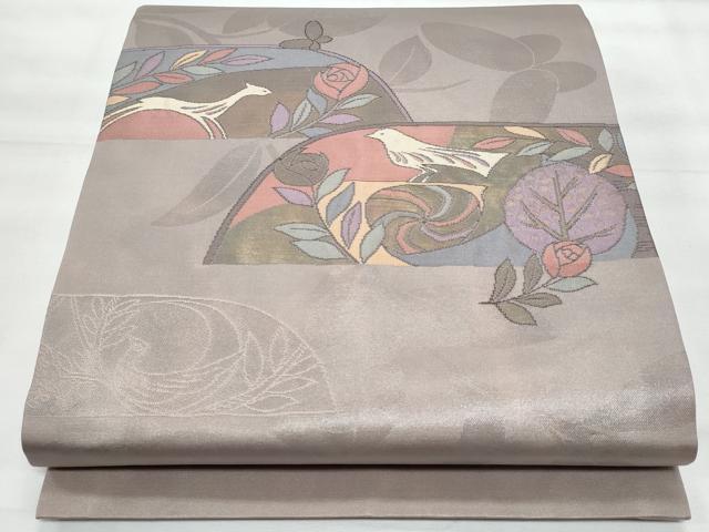 平和屋着物◎九寸開き名古屋帯 動物草花文 正絹 逸品 CABG5134fb