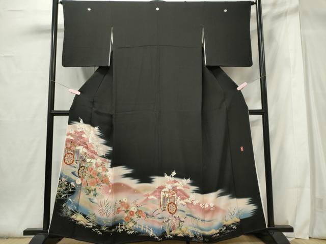 平和屋着物■豪華黒留袖 作家物 御所車花文 正絹 逸品 CABF6761ou