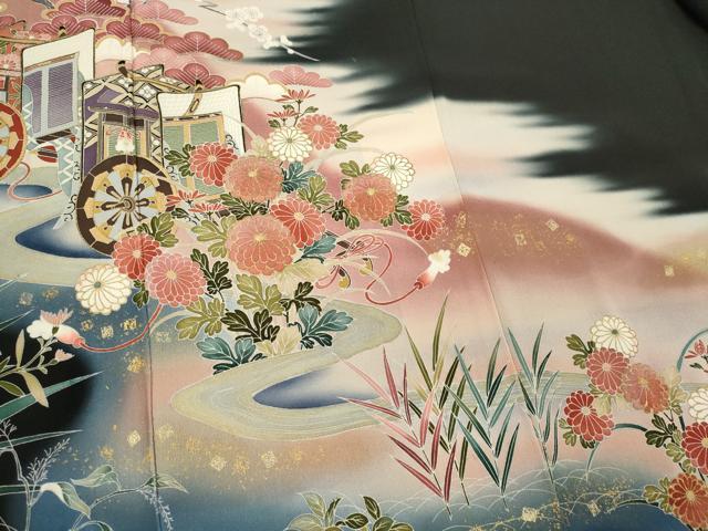 平和屋着物■豪華黒留袖 作家物 御所車花文 正絹 逸品 CABF6761ou