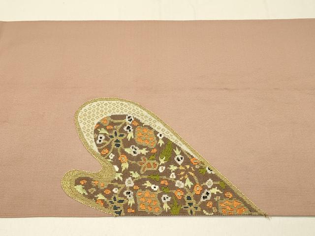 平和屋着物◎綴れ 八寸名古屋帯 総刺繍 草花文 金糸 正絹 逸品 DABF6796qp