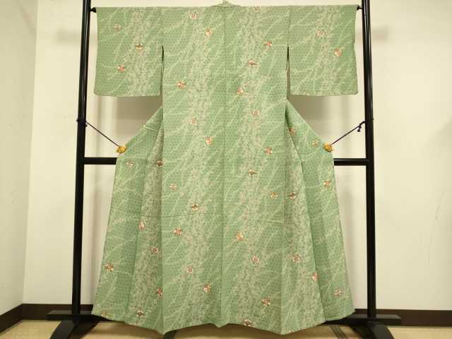 平和屋着物▽上質な小紋 単衣 雪輪花文 鬼しぼ縮緬 正絹 逸品 DABF5621du