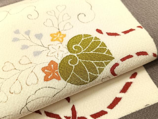 平和屋着物●工芸キモノ野口 九寸名古屋帯 葵文様 鬼しぼ縮緬 正絹 逸品 CABG7789vp