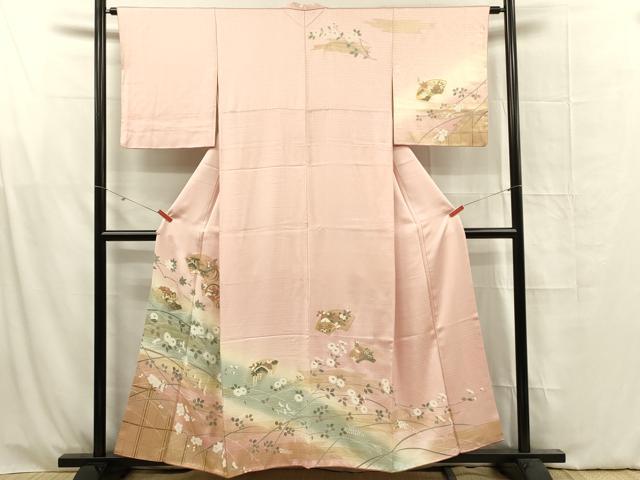 平和屋着物■訪問着 地紙舞蝶花鳥文 暈し染め 金彩 正絹 逸品 DABF6817qp